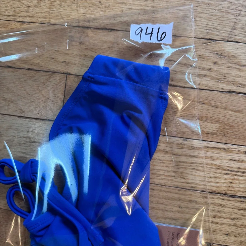 Shade & Shore Blue Tie Side Bikini Bottom Low Rise High Leg Medium Coverage M